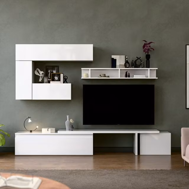 Decorotika Chamonix Wall Mounted Entertainment Center in High Gloss White