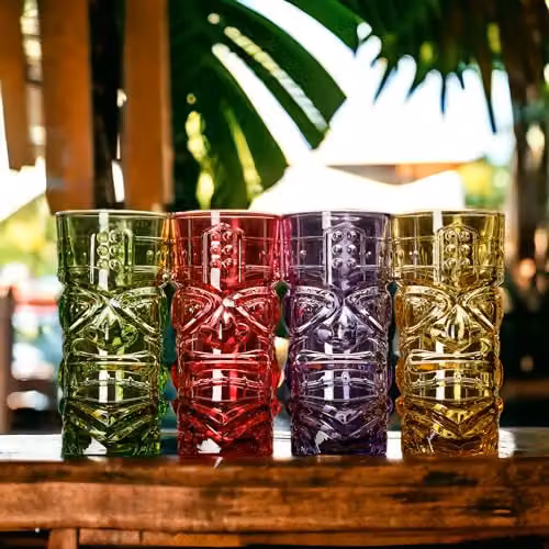 Bar Bespoke Red Tiki Glass Highball Tumbler 4 Pack, 450ml – 6