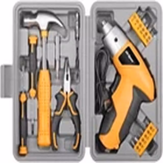 EONLION Cordless Screwdriver with 19pc DIY Home Tool Kit in Yellow – 1