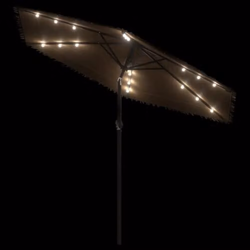 vidaXL Garden Parasol with LEDs, Steel Pole and Polyester Canopy, Brown, W: 268 cm, D: 268 cm, H: 226 cm – 3