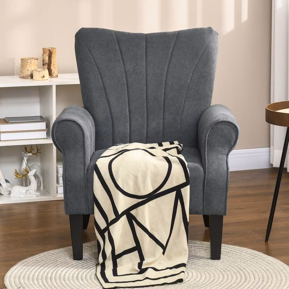 STILVORA Grey Fabric Lounge Armchair with Solid Wood Frame – 2