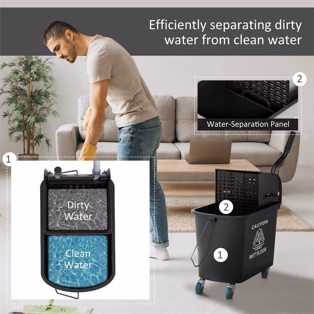 EONLION Black Compact Mop Bucket with Wringer – 4