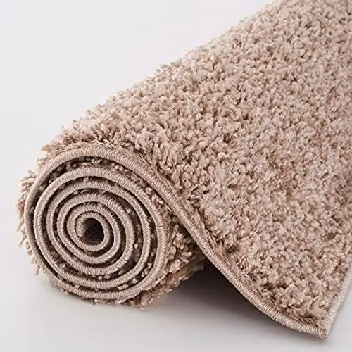 THE RUGS Beige Plain Shaggy High Pile Rug, W/D/H: 170 x 120 x 1 cm – 3