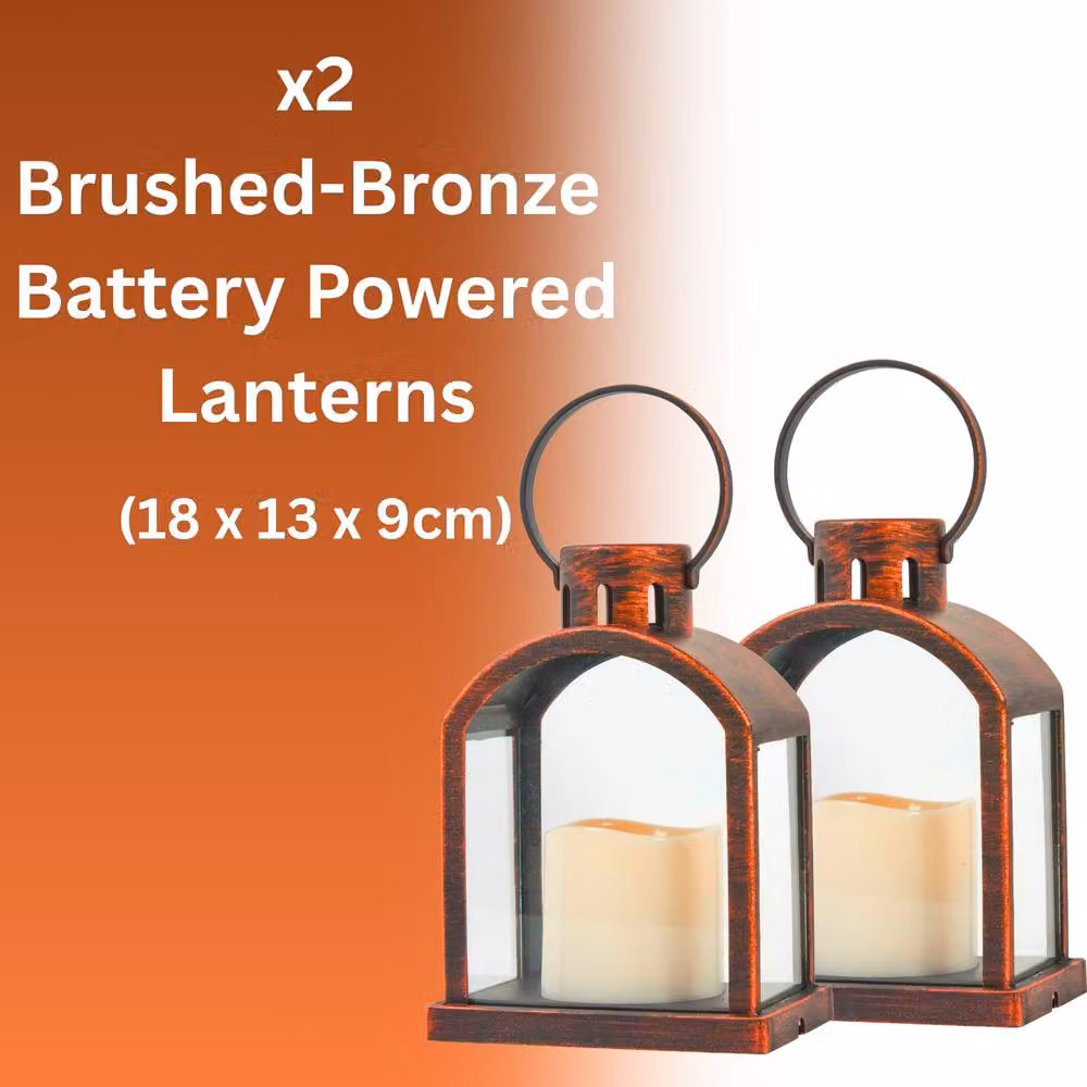 Marco Paul Set of 2 Hanging Table Lanterns and LED Pillar Candles in Bronze – 3