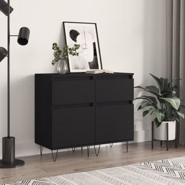 Berkfield Home Set of 2 Classic Black Matt Sideboards in Engineered Wood, W/D/H: 40 x 35 x 70 cm