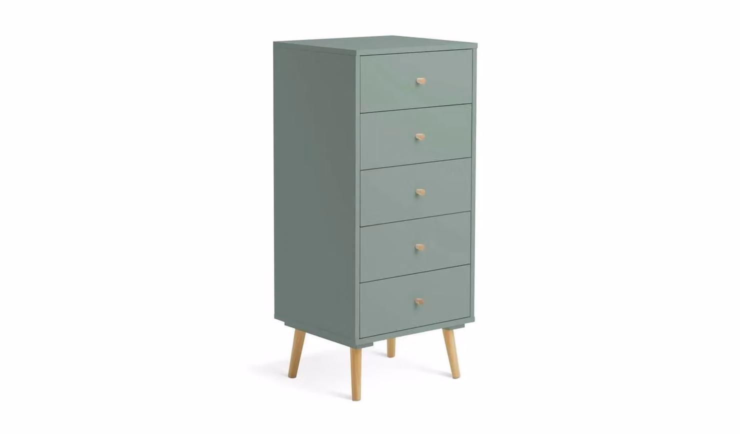 Otto 5 Drawer Tallboy Green Mid-Century Bedroom Storage Organiser W: 39.5 cm, D: 45 cm, H: 101 cm