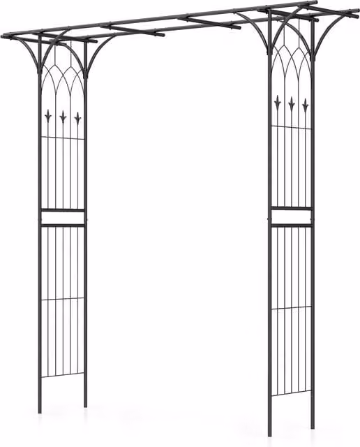 COSTWAY Classic Metal Garden Lawn Arbor Archway in Matt Black
