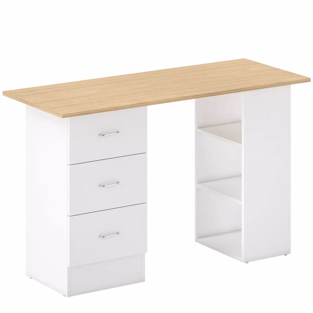 Wyld Haus Modern White Writing Desk with 3 Drawers and 3 Shelves, Width: 120 cm – 2