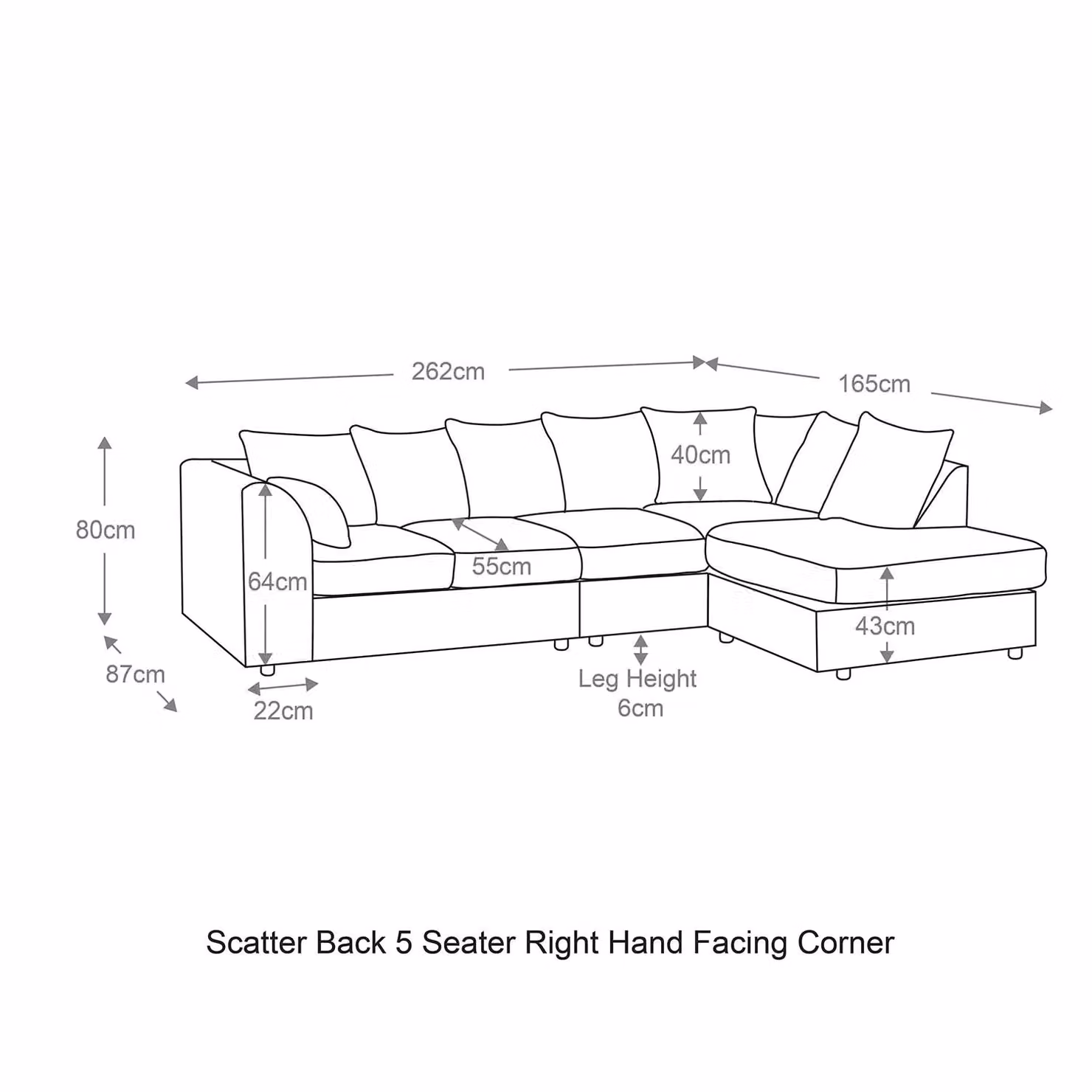 Furnishings For Less UK Luxor Jumbo Cord 5 Seater Corner Sofa, Grey, Right Hand Facing – 3
