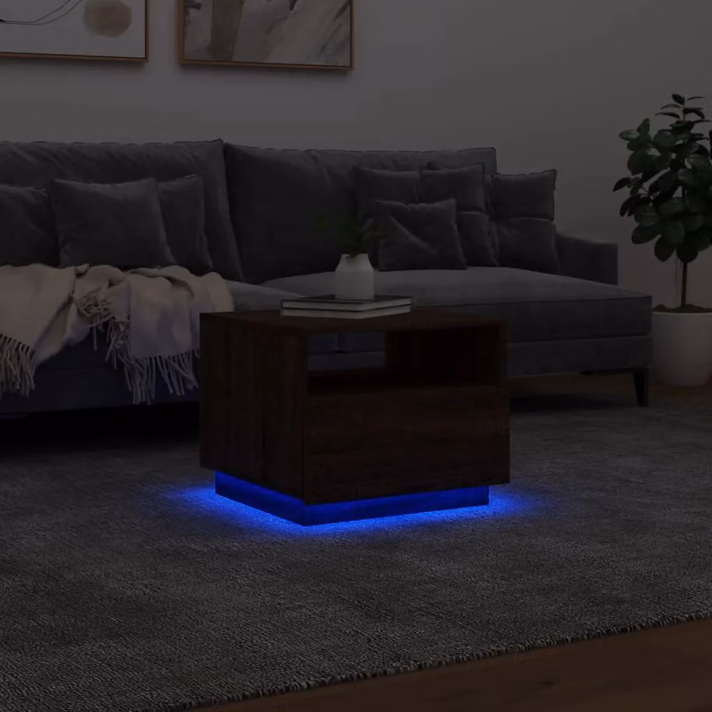 Berkfield Home Modern Coffee Table with LED Lights in Brown Oak, W/D/H: 50 x 49 x 40 cm – 5