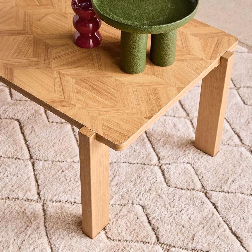 Sweekeek Vintage Rectangular Coffee Table with Brown Chevron Pattern Wood Decor Top, W/D/H: 125 x 62.5 x 42.5 cm – 3