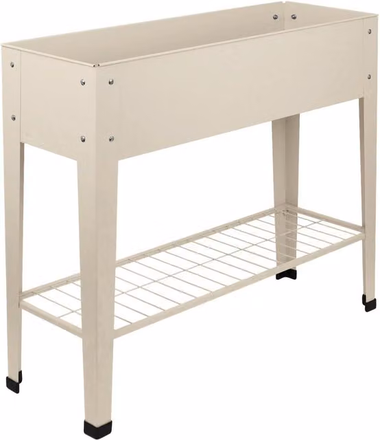 Harbour Housewares Elevated Raised Garden Bed with Legs and Storage Shelf in Beige Metal