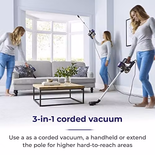 Tower Pro Corded 3-in-1 Stick Vacuum Cleaner with Cyclonic Suction and HEPA 13 Filter, Grey and Blue – 2