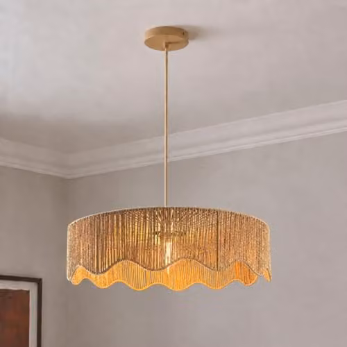 CGC Lighting Francesca Round Rattan Ceiling Lamp Shade in Beige and Brown, Diameter: 60 cm