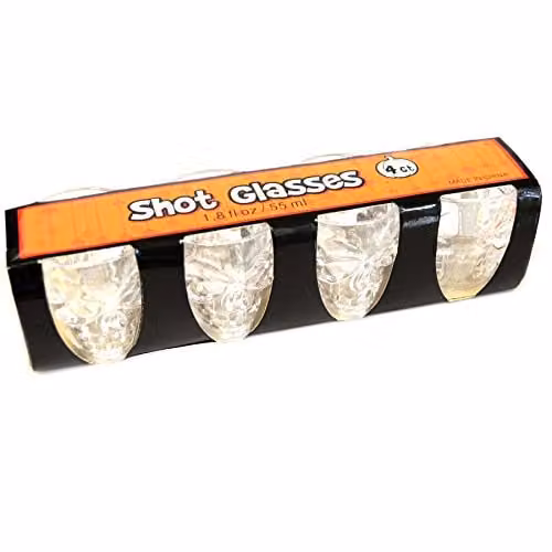 SHATCHI Set of 4 Transparent 3D Skull Shot Glasses, 55 ml – 2