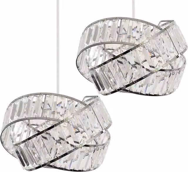 ValueLights Hudson Pair of Silver Crystal Ceiling Pendant Shades