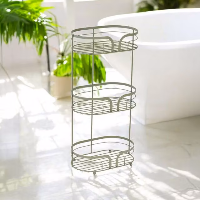 Showerdrape Dante 3-Tier Freestanding Metal Floor Caddy in Sage Green