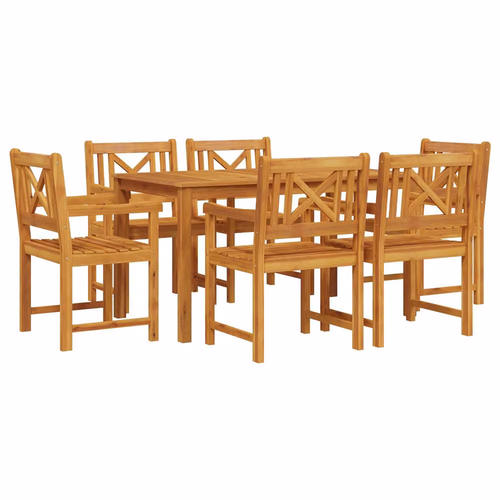 Berkfield Home 7 Piece Rustic Brown Acacia Wood Garden Dining Set – 2