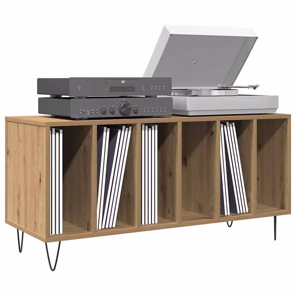 Berkfield Home Artisan Oak Record Cabinet in Brown, W/D/H: 100 x 38 x 48 cm – 3