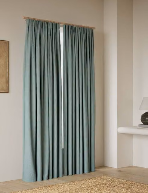 M&S Seafoam Green Brushed Pencil Pleat Blackout Thermal Curtains