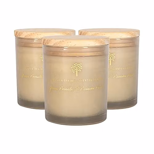 Nicola Spring Pomelo & Passion Fruit Scented Soy Wax Candles, Pack of 3, 130g each, Grey – 1