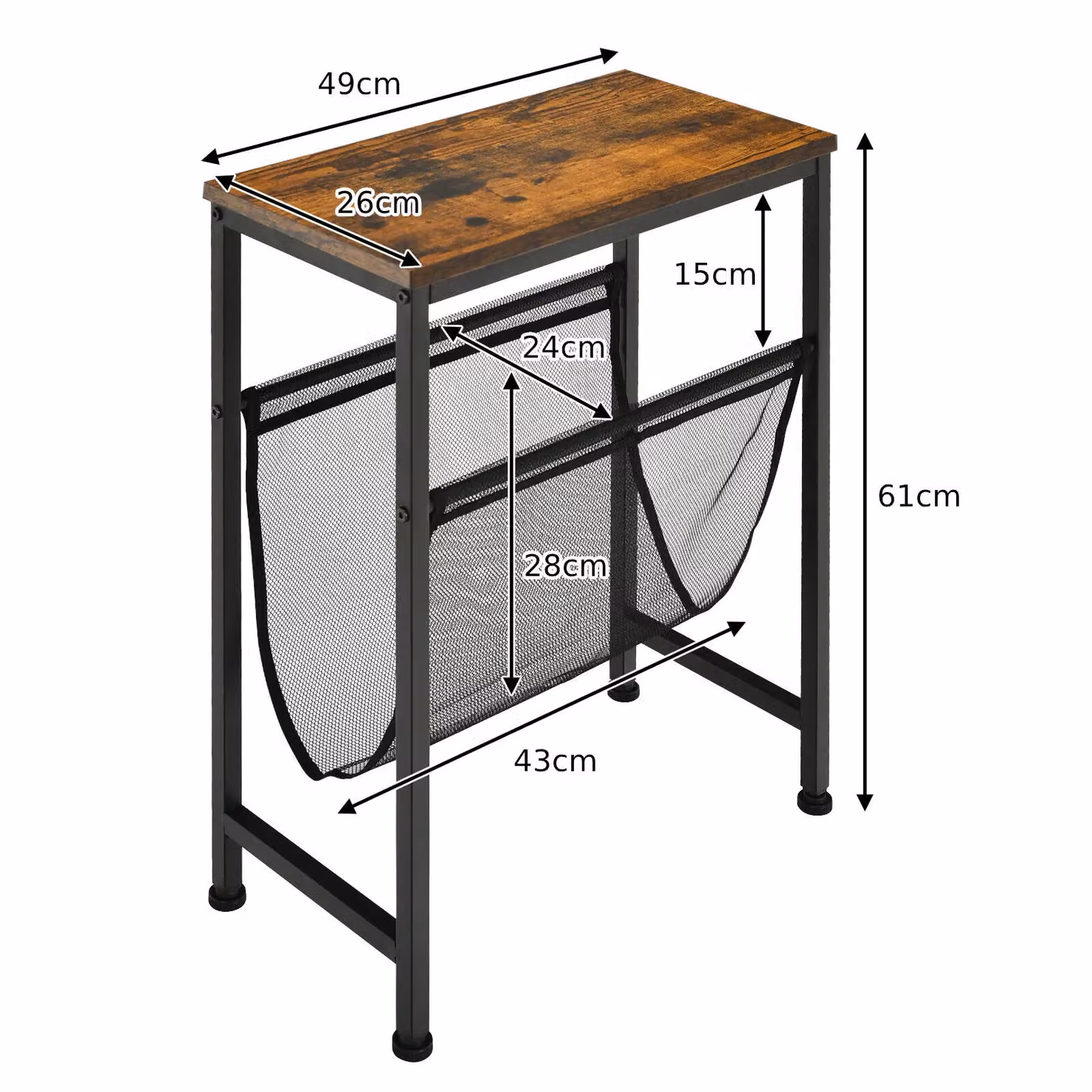 Costway Industrial Sofa Side Table with Shelf in Brown – 3
