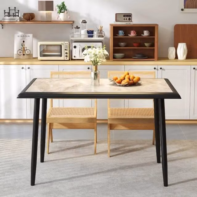 EONLION Modern Rectangular Sintered Stone Dining Table in Black and Grey, W/D/H: 100 x 70 x 75 cm