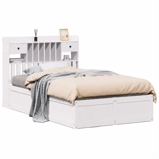 Berkfield Home White Solid Wood Pine Double Bed Frame W: 135 cm, D: 190 cm