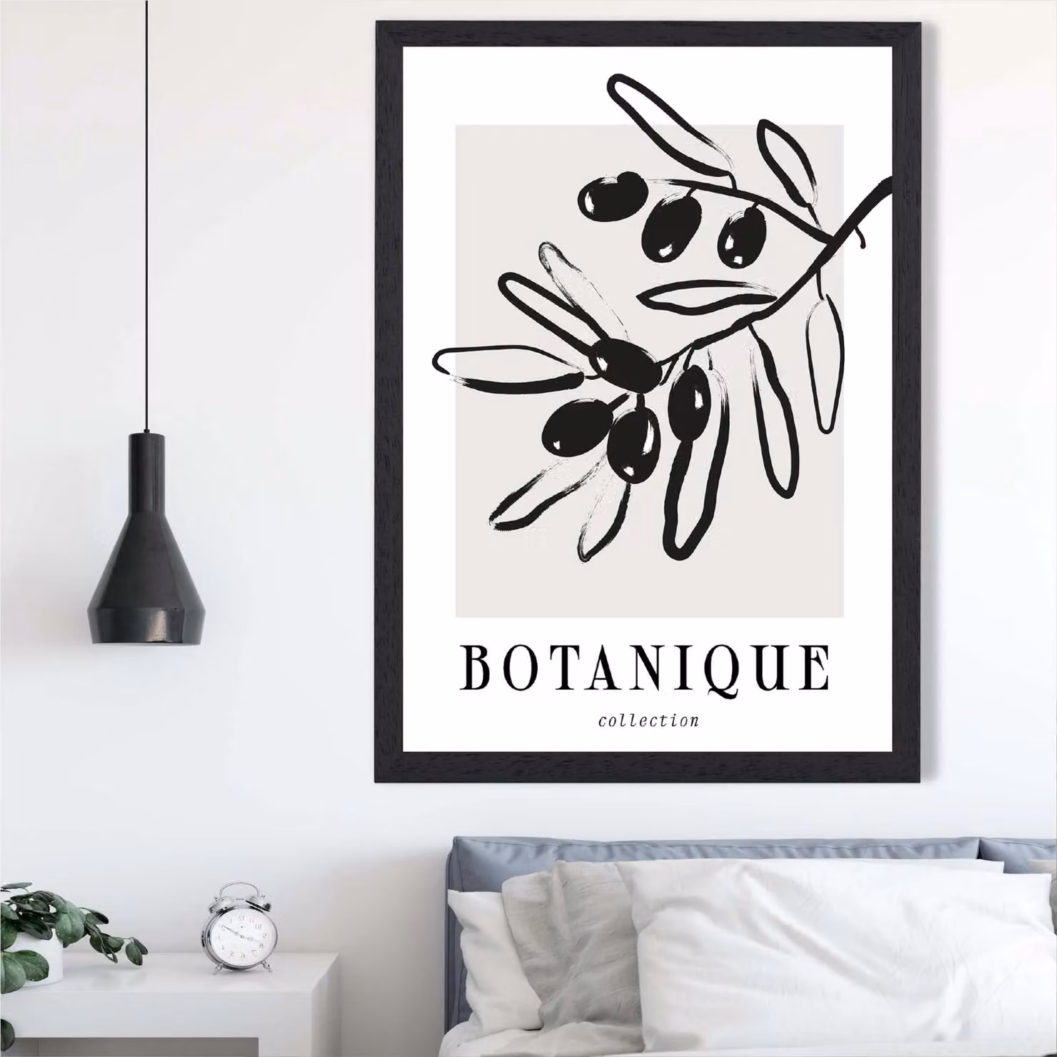 ARTZE Grey and Black Olive Boho Sketch Floral Framed Print – 2