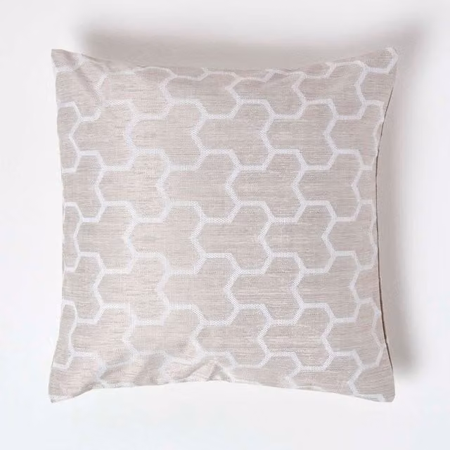 Homescapes Geometric Jacquard Square Cushion Cover in Beige and Yellow, 45 x 45 cm