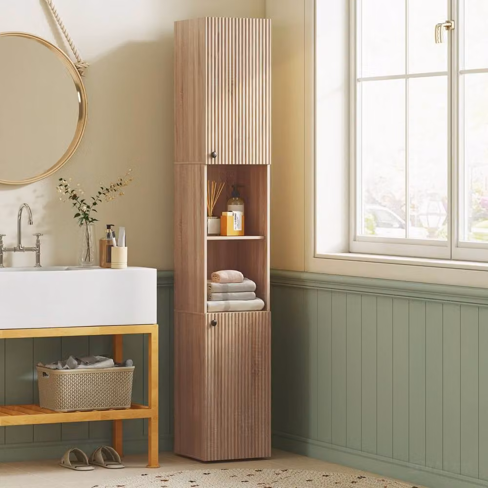 Wyld Haus Zivi Tall 6 Tier Bathroom Storage Cabinet in Sand and Brown, H 182 x W 31 x D 30 cm – 3