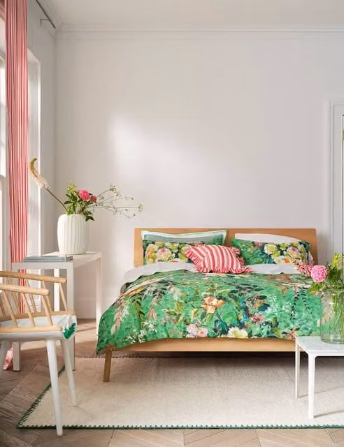 Designers Guild Margaretta Floral Cotton Percale Duvet Cover Set, Green Mix, W: 140 cm, L: 200 cm