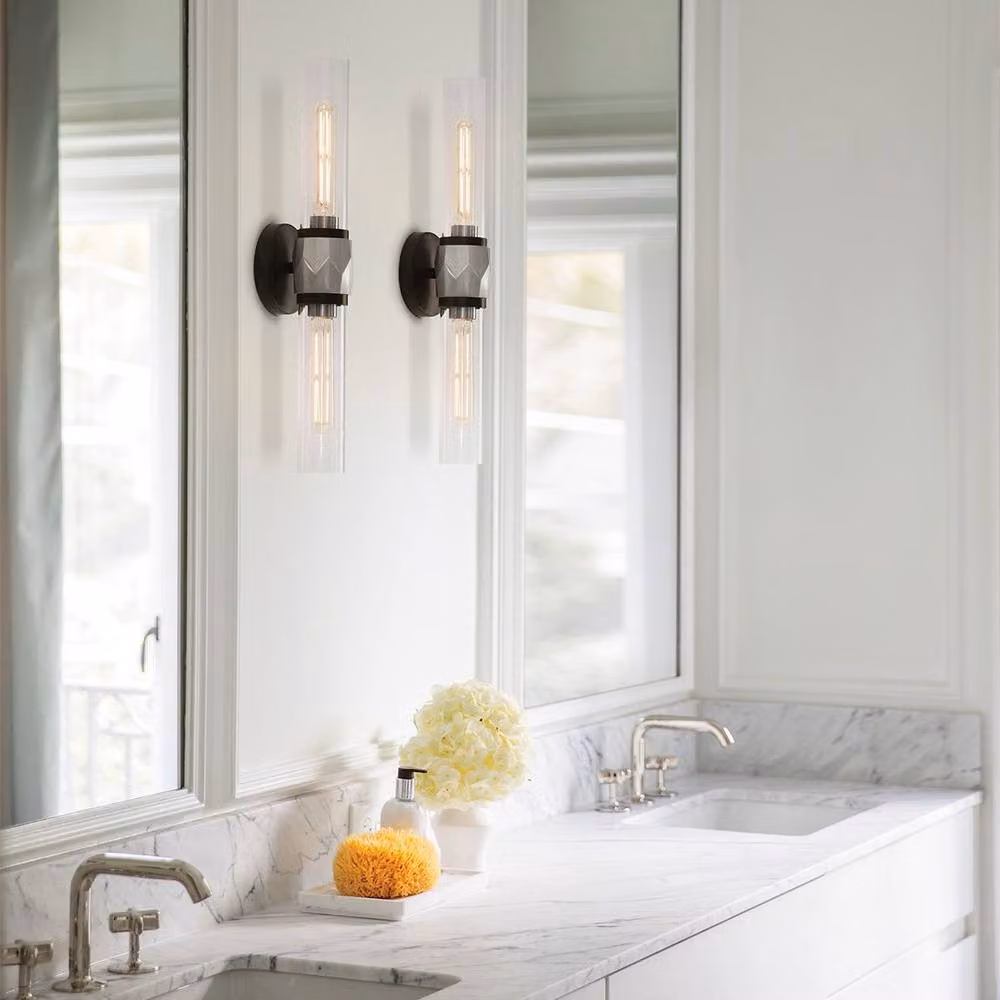 Netlighting Hinkley Ellison Black Nickel Bathroom Wall Lamp with Transparent Glass and 2x E27 IP44 – 2