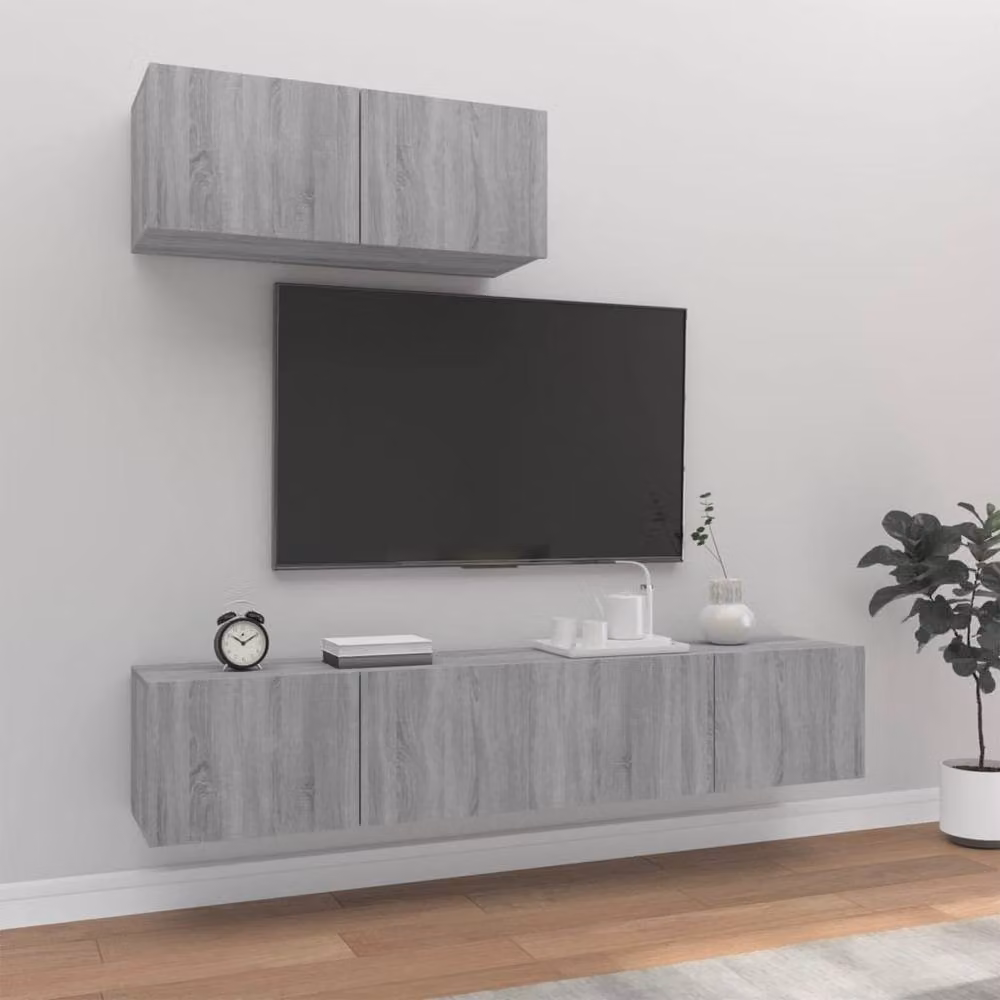 Berkfield Home 3 Piece Grey Matt TV Cabinet Set – 2