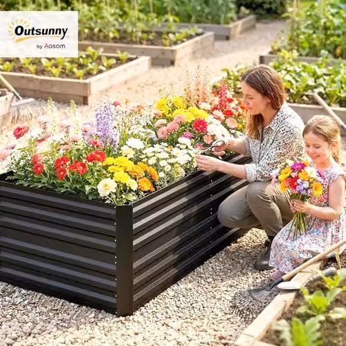 Outsunny Galvanised Steel Raised Bed for Vegetable and Ornamental Gardens, Black, W/D/H: 90 x 90 x 59 cm – 2