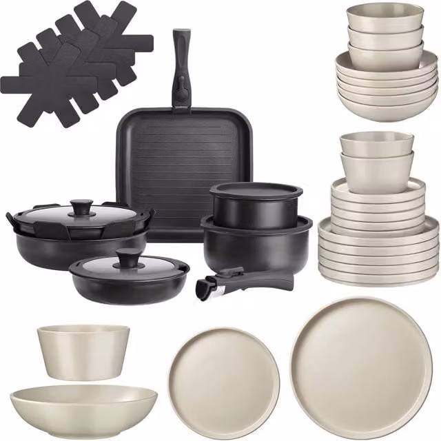 tectake Kitchen Starter Set Una/Parma Non-Stick Frying Pan with Lid in Black and Multicolour – 1