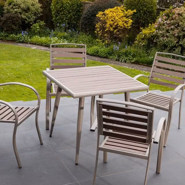 Artemis Home Delamere Modern Square Patio Table and 4 Chair Set, Brown, W/D/H: 80 x 80 x 75 cm
