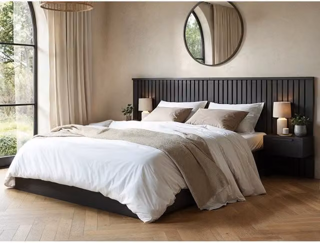Solace+Co Taylor Hotel Ottoman Bed with Side Tables and Headboard, Black, W/D/H: 140 x 200 cm – 1