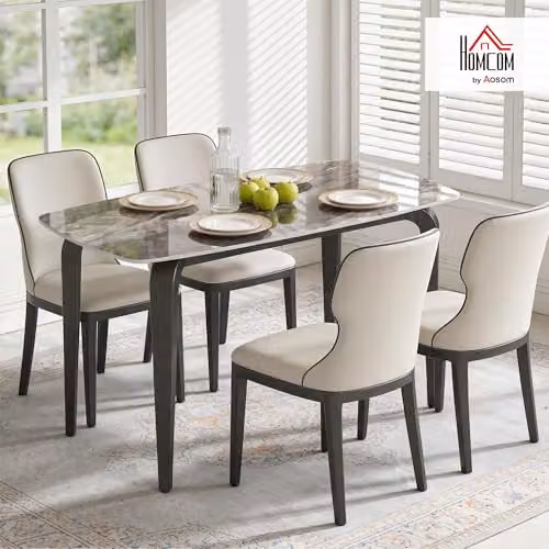 HOMCOM Modern Rectangular Dining Table for 4 with Ceramic Top, Brown and Black, W/D/H: 130 x 70 x 75 cm – 2