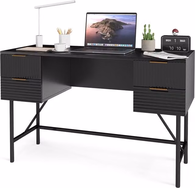 Gymax Modern Home Office Computer Desk in Black with Metal Legs, Width: 120 cm – 1