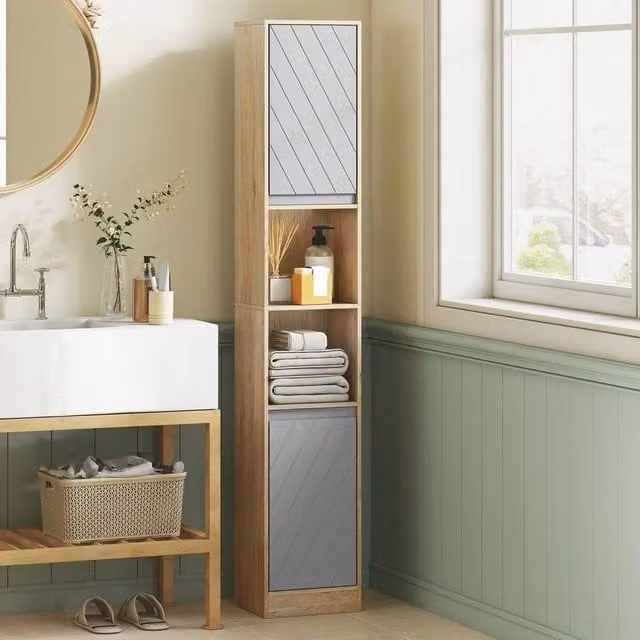 EONLION Oak Freestanding Bathroom Storage Cabinet in Natural Brown and Sand – 1