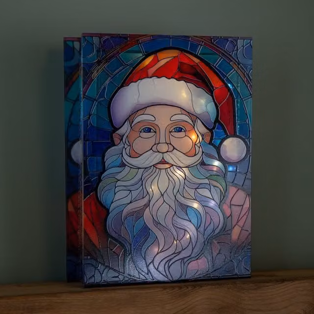 Samuel Alexander Multicolour Glass Santa Christmas Tabletop Decoration with Warm White LEDs, Height: 28 cm