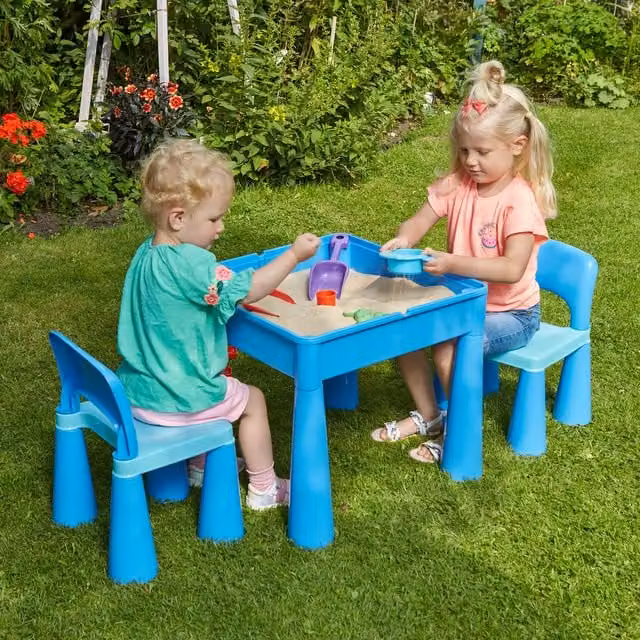 Liberty House Toys Kids 5 in 1 Activity Table and 2 Chair Set in Blue