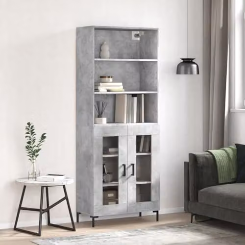 vidaXL Industrial Highboard in Concrete Grey with Glass Doors, W/D/H: 69.5 x 34 x 180 cm – 2