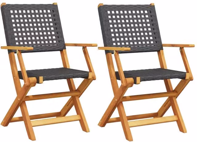 Berkfield Home Set of 2 Black Acacia Wood and Poly Rattan Garden Chairs – 1