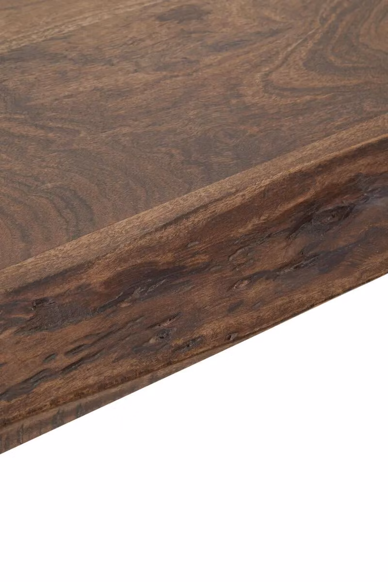 Orsina Modern Rectangular Dining Table with Natural Wood Live Edge Top and Silver Sled Base – 2