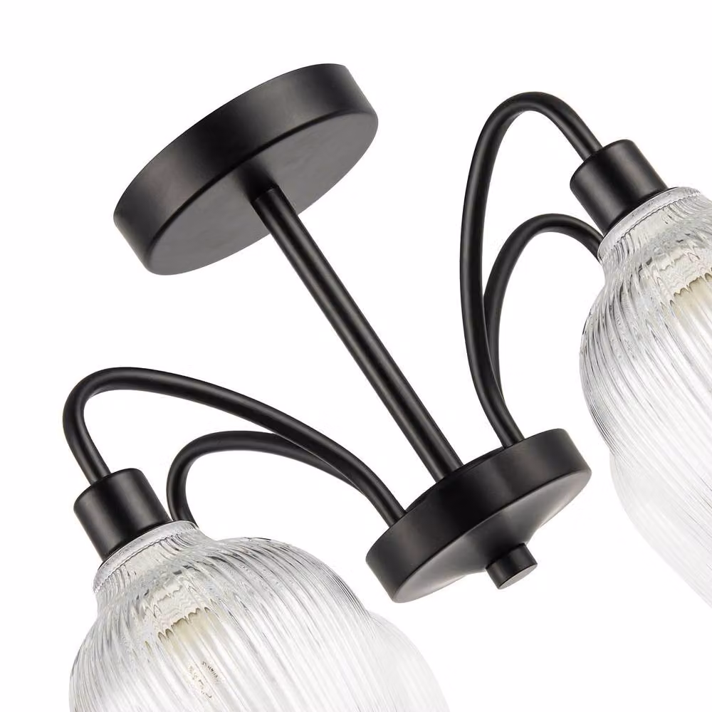 Happy Homewares Classic Ceiling Light Fitting with Transparent Ribbed Glass Shades in Black – 4