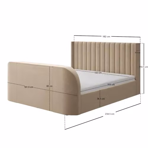 Flair Furnishings Fallon TV Side Lift Ottoman Bed in Beige Velvet, W/D/H: 180 x 200 cm – 2
