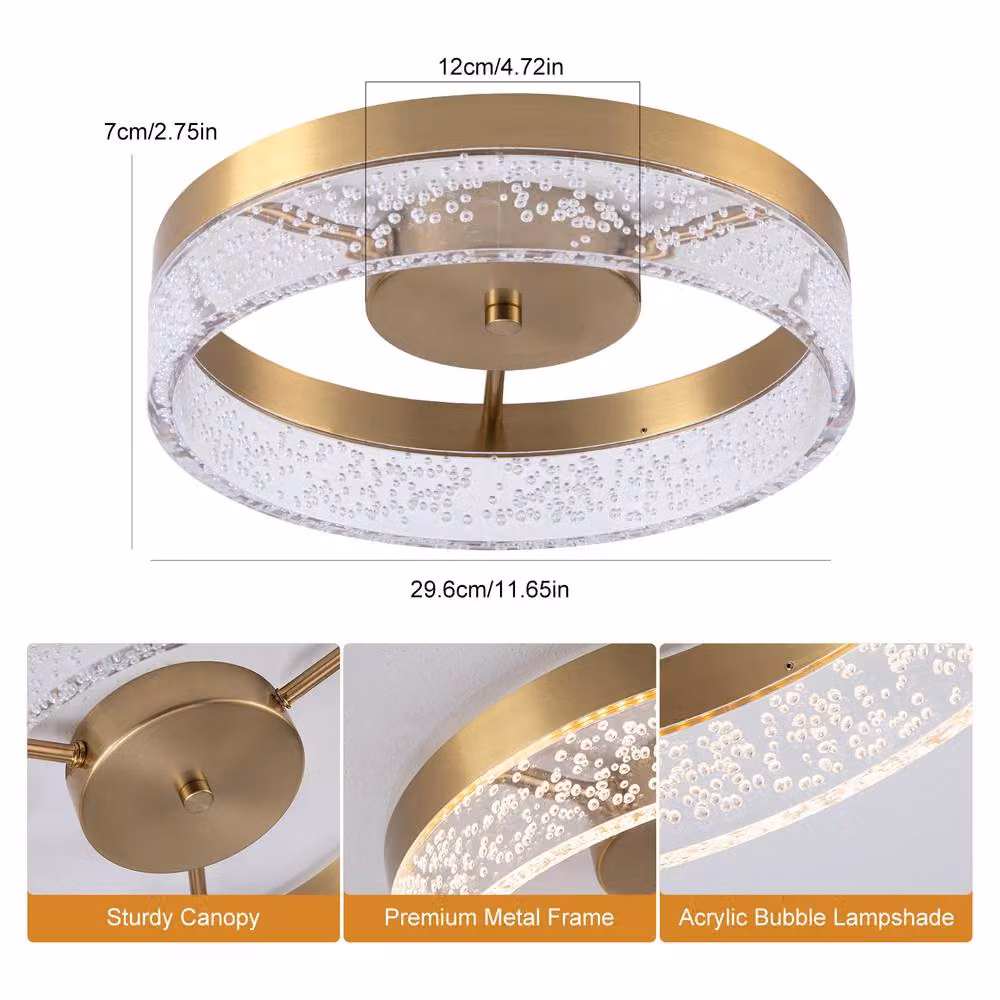 NIVOR 20W LED Round Ceiling Light in Gold and Transparent Seeded Acrylic – 2