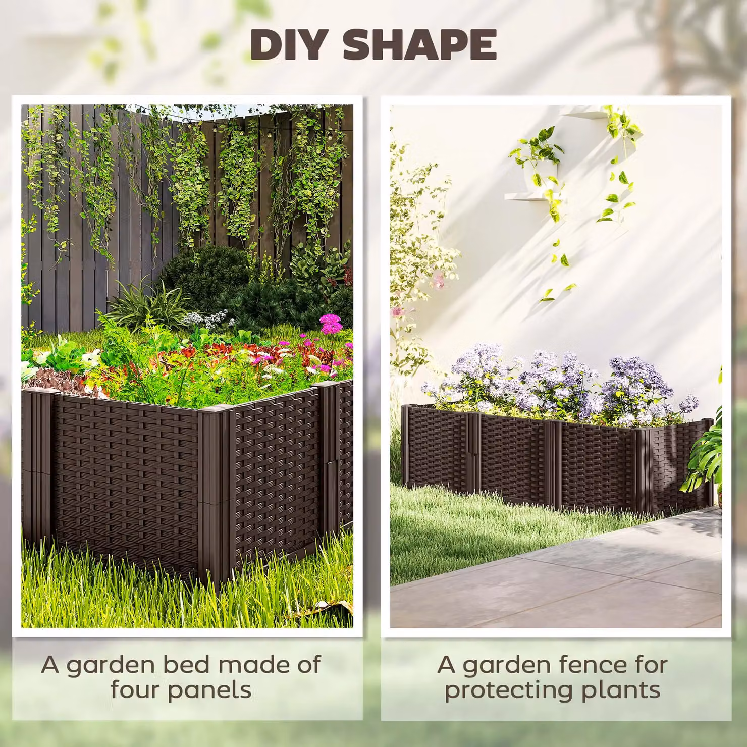 OUTSUNNY Modular Plastic Raised Bed Planter Kit for Flowers and Herbs, Brown, W/D/H: 120 x 38 x 30 cm – 3